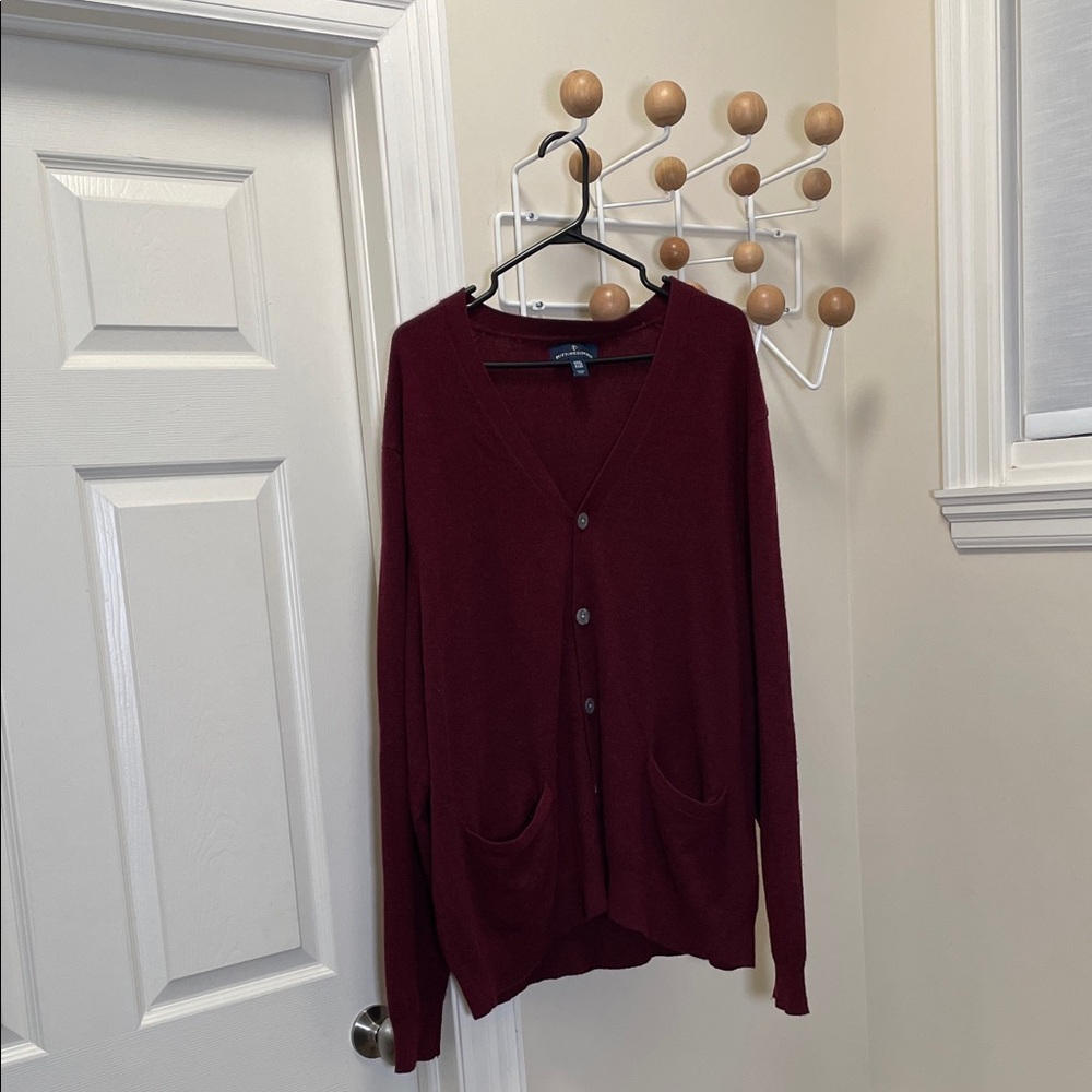 Button Down - Cashmere Cardigan Button Down Sweater - Red / Burgundy - XXXL
